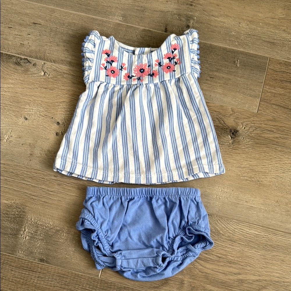 🛍️5for$15🛍️Carter's Blue and White Dress with floral embroidery